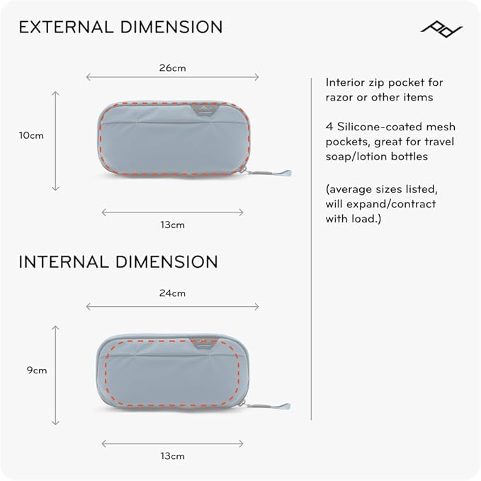 Peak Design Small Wash Pouch, Ocean, Weatherproof Travel Toiletry Bag, Upright or Hanging with Pockets, Magnetic Toothbrush Pocket, Wide UltraZip Opening, Toiletry Bag for Men and Women