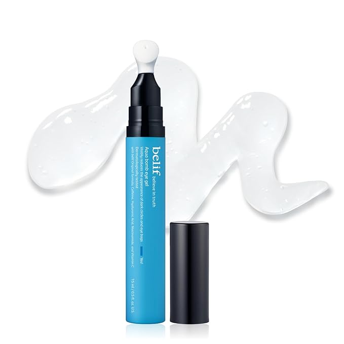 belif Aqua Bomb Cooling Eye Gel - Caffeine & Hyaluronic Acid for Puffiness & Hydration, Niacinamide & Vitamin C for Dark Circles, Adenosine & Collagen for Plumping & Firming, Korean Skin Care