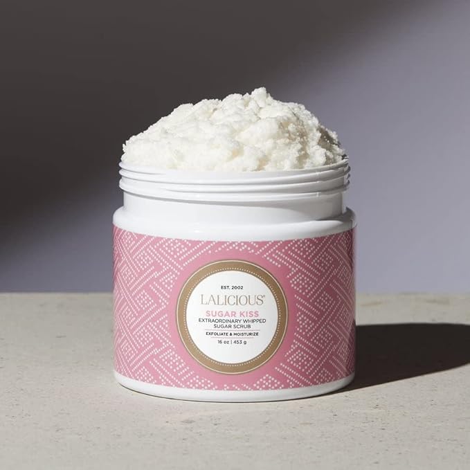LALICIOUS Extraordinary Sugar Kiss Sugar Scrub, Exfoliating Body Scrub with Coconut Oil & Honey, Moisturizing Body Exfoliator for Glowing Radiant Hydrating Skin, Zero Greasy, No Parabens - 16oz