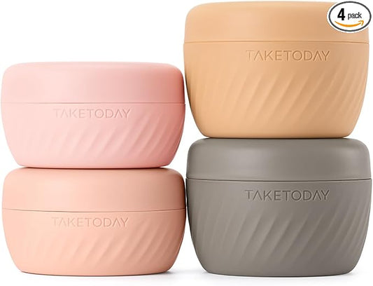 TakeToday Travel Containers for Toiletries, Leak-proof, TSA Approved, Refillable Silicone Cream Jars with Lid Travel Size Essential for Cosmetic toiletry Cream, 2 &3oz, 4 Pack (Apricot)