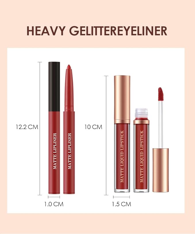 BestLand 6Pcs Matte Liquid Lipstick + Lip Liner Pens Set, One Step Lips Makeup Kits Pigment Velvety Nude Lip Stain Waterproof Long Wear Lip Gloss Make up Gift Set (Chic Shades Lip Set)