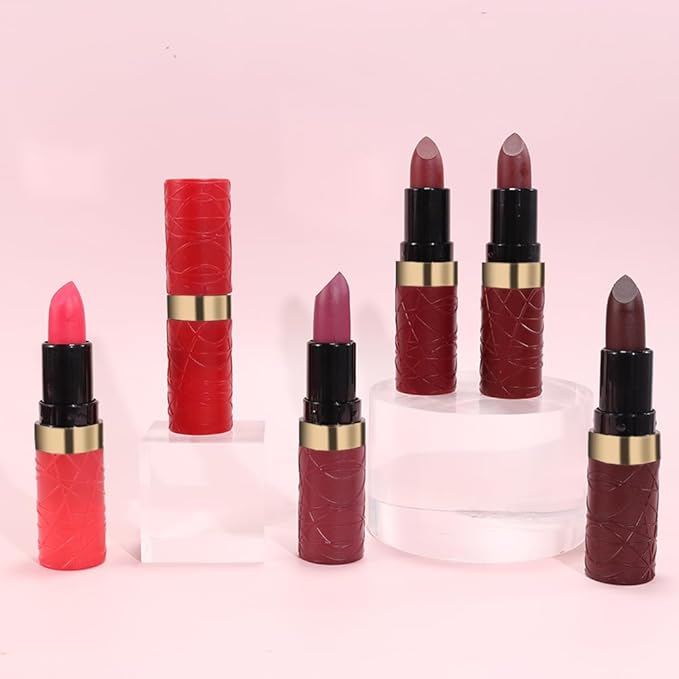 evpct 6Pcs Pink Dark Ruby Wine Red Plum Purple Matte Lipstick Sets for Women Velvet Lipstick Long Lasting Waterproof 24 Hours Lip Stick Stain Makeup Gift Set labiales mate 24 horas originales B