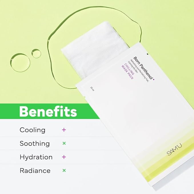 SAM'U Born Panthenol Chilling Mask – Korean Facial Sheet Mask with Birch Sap & Xylitol for Deep Hydration – Soothing & Cooling Face Mask, Vegan Korean Glass Skin Care Face Mask (5 Sheets)