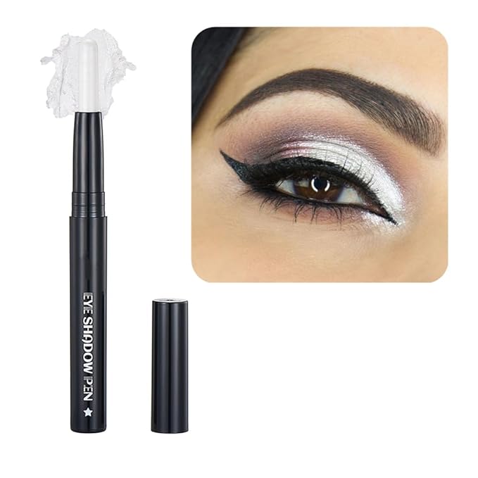 White Eyeshadow Stick Makeup, Smooth Cream Shimmer Eye Shadow Pencil, Waterproof Hypoallergenic Long Lasting Crayon, Glitter Primer Palette Eyeliner
