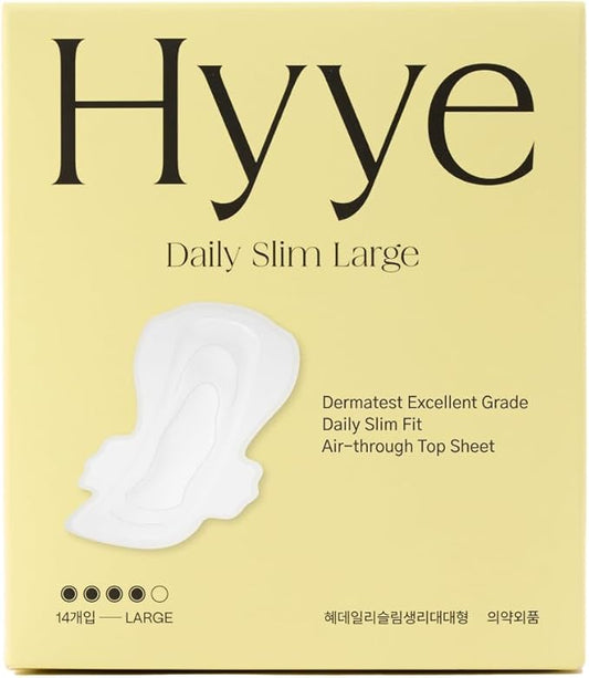 Hyye Ultra Thin Sanitary Pads with Wings, High Absorbency, Air Flow Cotton Soft Touch Cover, Unscented, Made in Korea (Large, 14 Count)