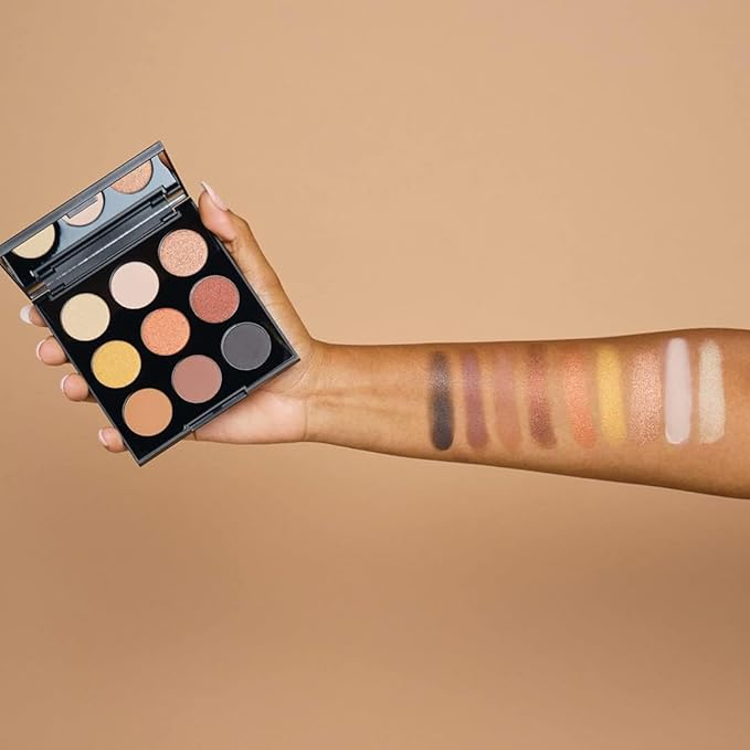 Palladio Ultimate 9-Count Eyeshadow Palette, Talc-Free Formula, High Pigmented Shades in A Mix of Matte & Shimmer Finishes, Blendable Long Lasting Colorful Professional-Grade Makeup (Golden Sands)
