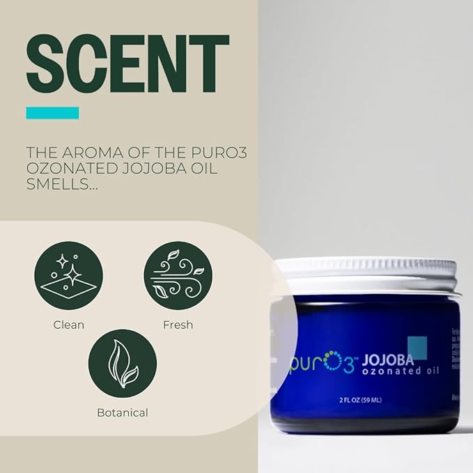 PurO3 Ozonated Jojoba Oil – Pure, Natural, Organic Skincare for Face & Body – Oxygenated Healing Lotion, Moisturizer & Beauty Cream in a Glass Jar – O3 Therapy Salve, 2 oz