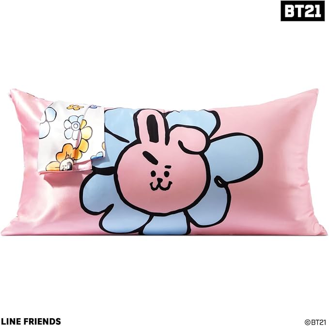 Kitsch x BT21 (Cooky) Satin Pillowcase with Zipper for Hair & Skin - Softer Than Silk Pillow Cases, Smooth Cooling Pillow Cover, Wrinkle-Free, Machine Washable, King Size (19x36)
