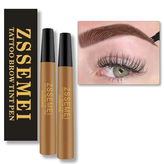 Waterproof Eyebrow Pen - Microblading Tattoo Brow Pencil, 24 Hours Long Lasting, Creates Natural Looking (Auburn - 2 PCS)
