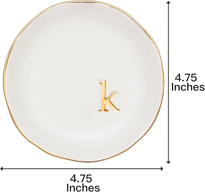 COLLECTIVE HOME - Ceramic Jewelry Tray, Decorative Trinket Dish for Rings Earrings Necklaces Bracelet Watch Keys, Birthday Mother's Day Christmas Gift for Women, 4.75", White Surface (K)