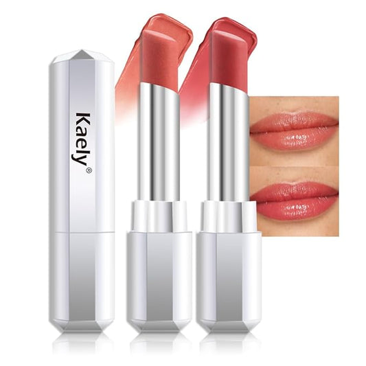 Kaely 2Pcs Honey Lipstick Tinted Lip Balm, Hydrating Shine Lipstick for Women Dry Lips, Moisturizing Nourishing Glossy Lip Gloss Stain Makeup, Sheer Lightweight, Vegan, 03 Honey+04 Nude