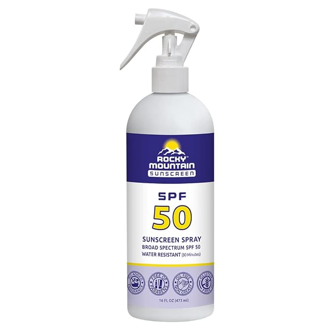 Rocky Mountain Sunscreen SPF 50 Liquid Spray | Broad Spectrum UVA/UVB Protection | Hawaii 104 Reef Act Compliant (Oxybenzone & Octinoxate Free) | Water Resistant 80 Min. | Fragrance Free (16 Fl Oz)
