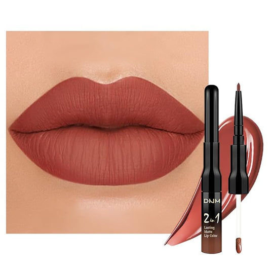 evpct 1Pcs Reddish Brown Matte Lip Liner and Liquid Lipstick Stain Makeup Set for Women, Cranberry Red Long Lasting Smudge Proof Lipstick labiales matte mate larga duracion listip 24 hours originales