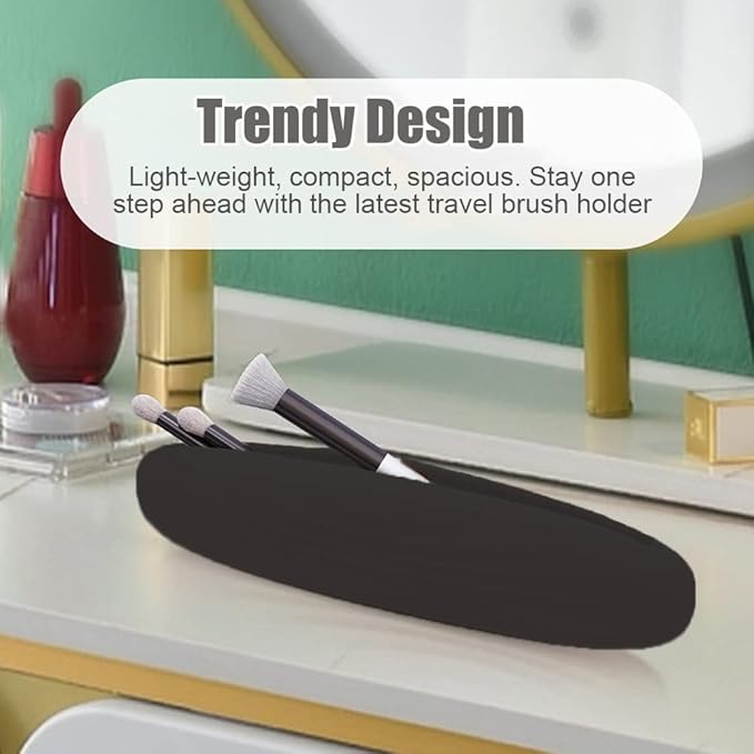 Travel Makeup Brush Holder Silicon Trendy Portable Soft Sleek Cosmetic Face Makeup Tools Organizer Container Small Case for Travel (BRUSHES NOT INCLUDED) (black-1pcs)