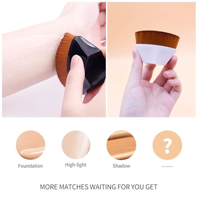 2pcs Foundation Makeup Brush Flat Top Kabuki Face Blush Liquid Powder Foundation Brush Portable Cosmetic Brush for Blending Liquid, Cream or Flawless Powder Cosmetics with Bonus Protective