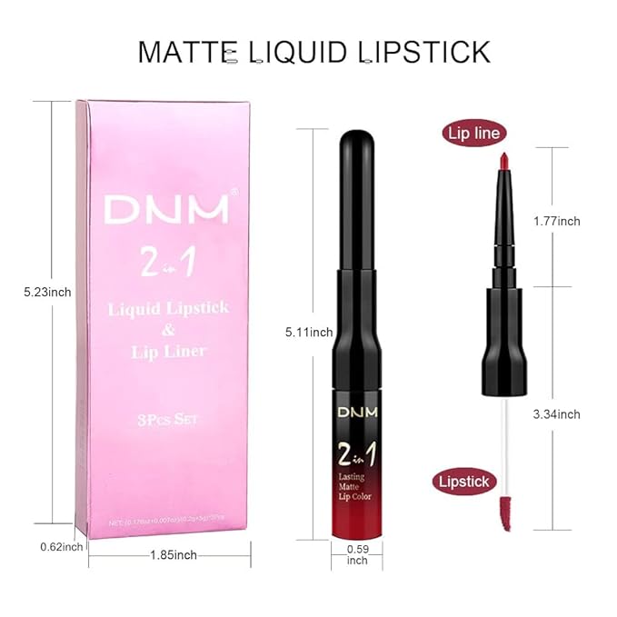 3Pcs 2 in 1 Dark Brown Ruby Deep Red Lip Liner and Liquid Lipstick Stain Makeup Set for women, Long Lasting Smudge Proof Lip Tint Matte Finish Lip Gloss for All-Day Color Hold Easy to Use, Set02