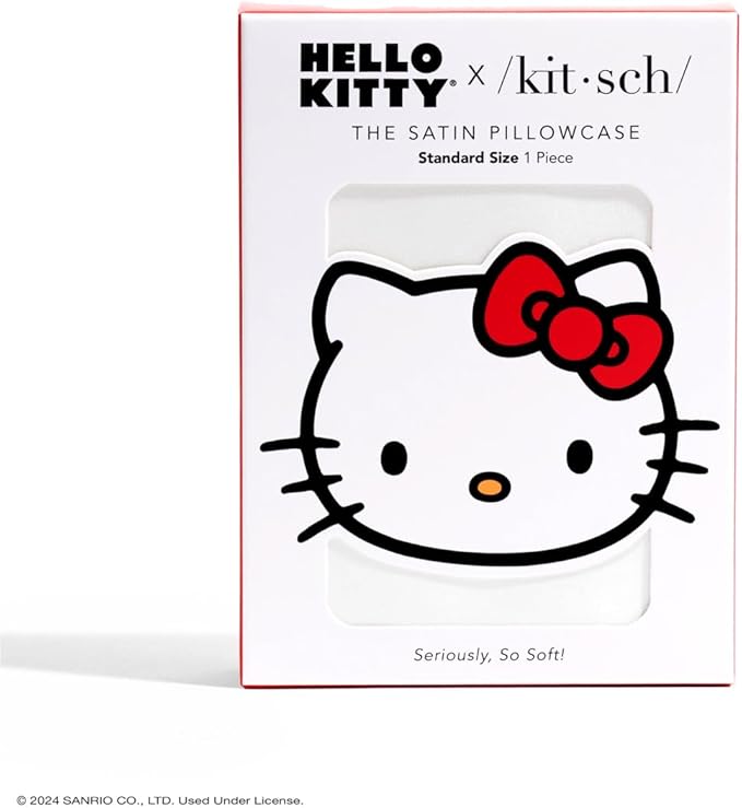Kitsch x Hello Kitty (Ivory) - Satin Pillowcase with Zipper for Hair and Skin, Softer Than Silk Pillow Case, Smooth Cooling Pillow Covers, Machine Washable, Queen/Standard (19x26)
