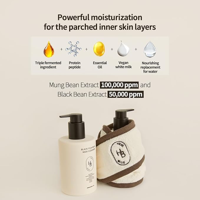 Black Yuja Bean Milk Cleanser - Sensitive Skin, Korean Skincare, Vegan, Hypoallergenic, Moisturizing, Hydrating, First Facial Cleansing, Cleansing Milk, K-Beauty, Gentle Face Wash