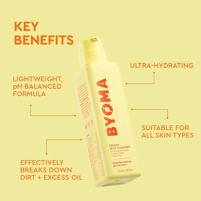 BYOMA Creamy Jelly Cleanser - Hydrating Facial Cleanser for Skin Barrier Repair -Tri-Ceramide Face Wash for Sensitive Skin & All Skin Types - Gently Removes Makeup & Excess Oil - 5.91 fl oz