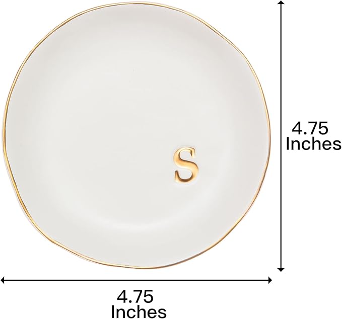 COLLECTIVE HOME - Ceramic Jewelry Tray, Decorative Trinket Dish for Rings Earrings Necklaces Bracelet Watch Keys, Birthday Mother's Day Christmas Gift for Women, 4.75", White Surface (S)