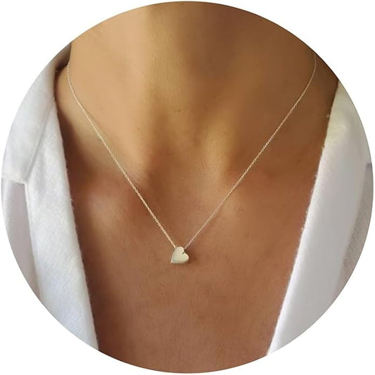 Dainty Gold Heart Necklace for Women - 14K Gold/Silver Plated Cute Heart Handmade Disc Circle Bee Choker Adjustable Necklace for Women Trendy Jewelry