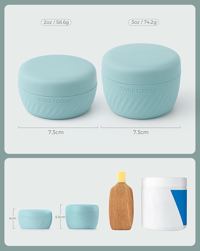 TakeToday Travel Containers for Toiletries, Leak-proof, TSA Approved, Refillable Silicone Cream Jars with Lid Travel Size Essential for Cosmetic toiletry Cream, 2oz, 4 Pack (Gray)