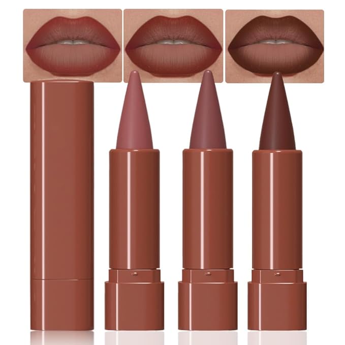 3Pcs Matte Lip Crayon Lip Liner and Lipstick Combo Sets, Gradient Matte Lip Bar Lipstick And Lip Liner Set, Contour Gradual Ombre Effect Lip Pencil For Old Women, Long Lasting Waterproof Smudge Proof