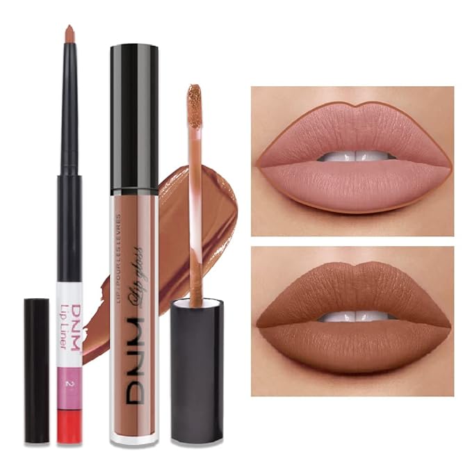 2pcs Rose-Beige Lip Liner and Lipstick Makeup Set, Nude Matt Liquid Brown Lipstick 24H Waterproof Long Lasting Matt Lip Kit (#25)