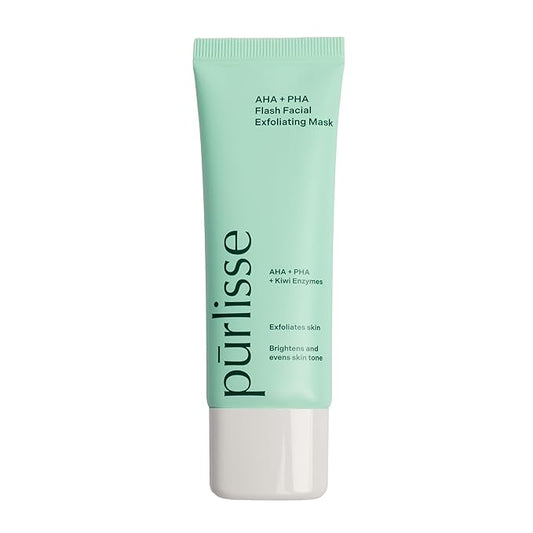 pürlisse AHA & PHA Flash Facial Exfoliant - Gentle Brightening Mask to Help Gently Refine Texture, Clear Pores & Even Skin Tone - Enriched with Fruit Enzymes to Support Skin Barrier (1.7 oz)