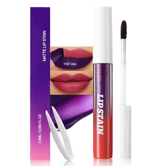 Matte Liquid Lip Stain Peel Off Lip liner Tattoo with Tweezer, Mauve Red Liquid Lipstick Lipstain Long Lasting Waterproof for Women, Highly Pigmented Not Faded Smudge-proof Easy to Apply, 02