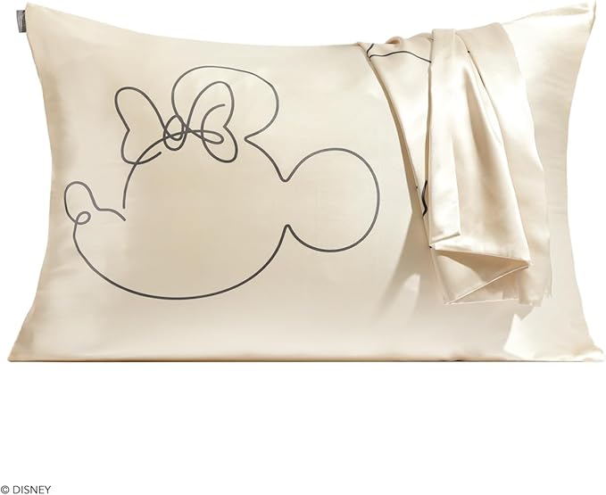 Kitsch & Disney Minnie Mouse Satin Pillowcase with Zipper Softer Than Silk, Cooling Pillow Case for Hair & Skin, Wrinkle-Free, Machine Washable, Queen/Standard (19x26)
