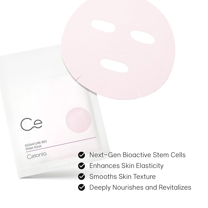 CELONIA Signature Bio Facial Sheet Mask, Stem Cell Deep Hydrating Face Mask, Anti Aging Treatment For Healthy Glowing Skin, Minimize Pores, Reduce Fine Line, Boost elasticity, Correct Redness 5PC