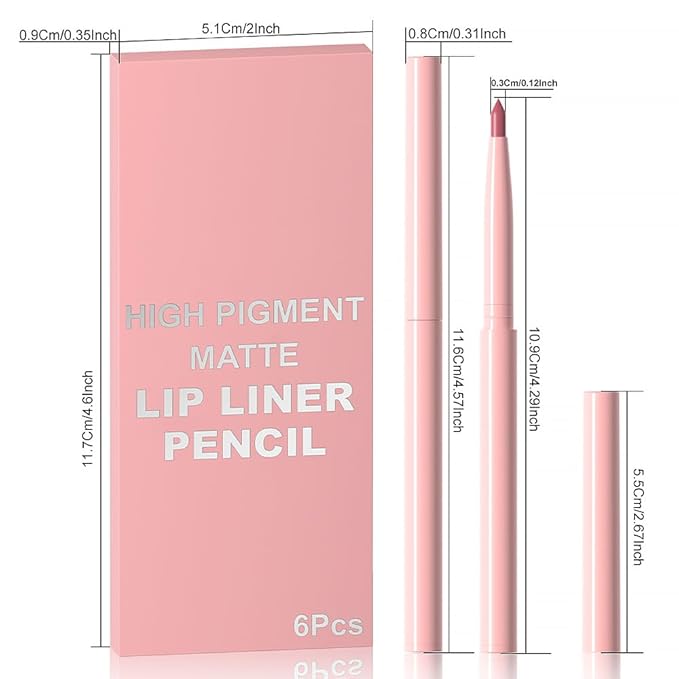 6Pcs Retractable Lipliner Pencil Waterproof Makeup for Lip Liner and Eye Liner, Smooth and Creamy, Long Lasting Matte Finish, Vegan Beauty, Matte Velvet Pigmented Lip Liner (02, 6Pcs)