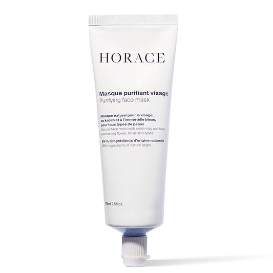 HORACE Purifying Face Mask for Men - Facial Deep Cleanse with Kaolin Clay and Blue Everlasting Flower - Pore Refining Skincare for All Skin Types - Unscented, 2.45 fl.oz