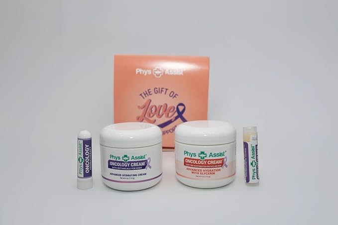 PhysAssist - Comfort kit for Chemo & Radio Patient The Gift of Love, Faith & Support. Standard Size 2-4 oz face and body cream plus lip balm & aromatheraphy inhaler. (STANDARD SIZE 4 OZ)