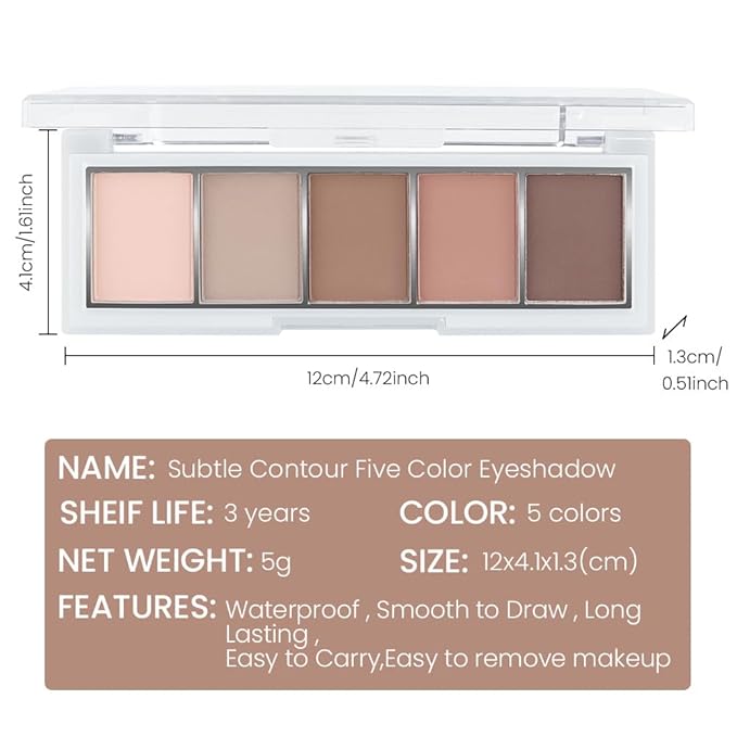Warm Neutral Rose Brown Eyeshadow Palette – 5 Matte Shades, Soft Pink to Chocolate, Velvety Finish, Natural Everyday to Romantic Eye Looks, Blendable & Travel-Friendly Makeup for Brown Eyes 02#