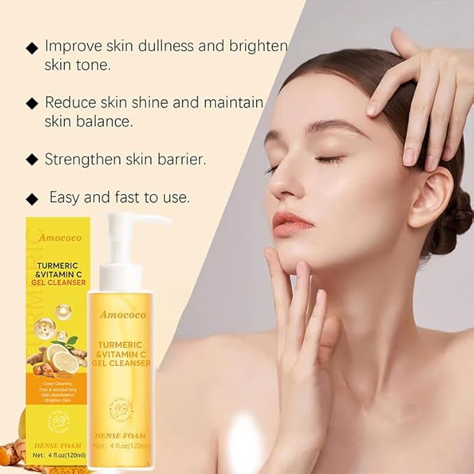Turmeric & Vitamin C Gel Cleanser - 4 fl oz | Deep Cleansing, Hydrating & Radiance - Boosting for Most Skin Types