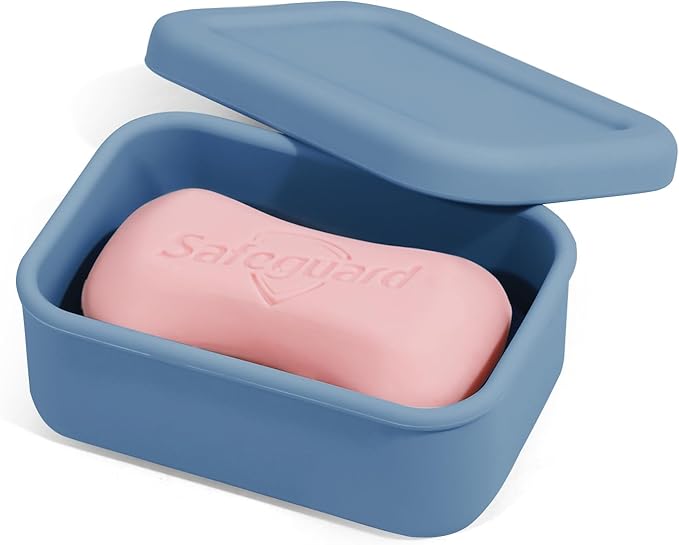 Leak Proof Silicone Travel Soap Case with Draining Layer, Travel Size Toiletry, Portable Soap Container for One Regular Bar Soap Perfectly, Shatter-Proof Soap Holder for Bathroom, Gym (Dark Blue)