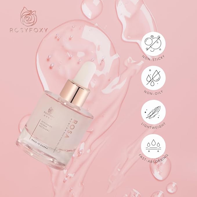 RosyFoxy Rosa Hyaluronic Acid Serum for Face, Rejuvenating Collagen Serum for Fine Lines and Wrinkles, Hydrating, Even Toning, Suitable for All Skin Type including Sensitive - 30 mL - Made in Korea
