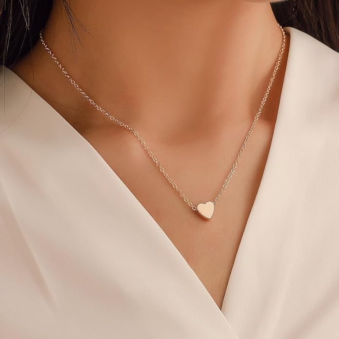 Dainty Gold Heart Necklace for Women - 14K Gold/Silver Plated Cute Heart Handmade Disc Circle Bee Choker Adjustable Necklace for Women Trendy Jewelry