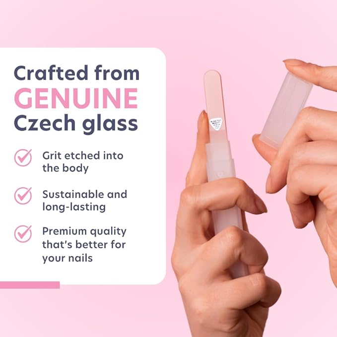 Bona Fide Beauty Czech Glass Nail File for Natural Nails (Raspberry) - Fine Grit (180/240) Etched Crystal Fingernail File with Clear Case. Ideal Gift for Women.