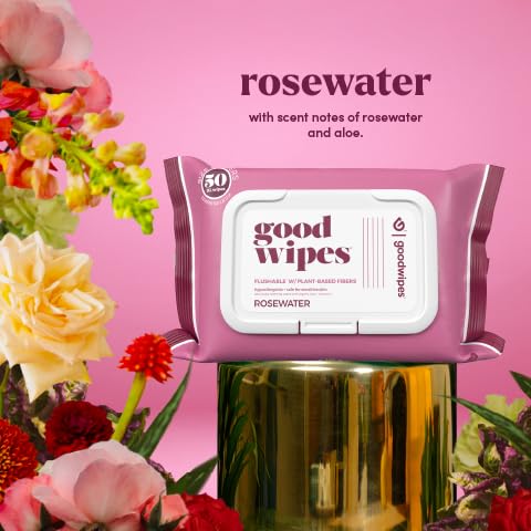 goodwipes Flushable Butt Wipes - Vitamin E & Aloe - Sewer & Septic Safe - Extra Large Adult Wet Wipes For Women & Men - Bathroom Essentials - Rosewater, 418 Count (8 Packs + 1 Travel)