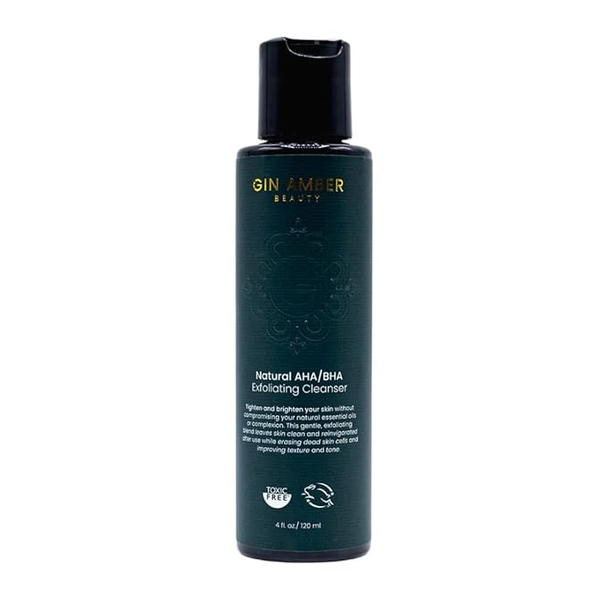 Gin Amber Beauty - Natural AHA/BHA Exfoliating Cleanser | Brightening, Even Texture | For All Skin Types (4 fl oz - 120 ml)