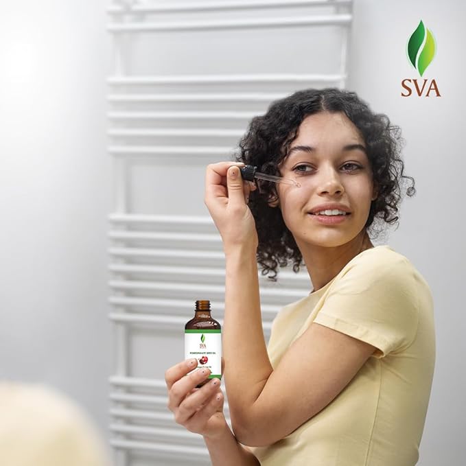 SVA Pomegranate Seed Organic - 4 Fl Oz – 100% Natural Cold Pressed Organic Pomegranate Oil - for Face, Skin Care, Hair Care, Scalp Massage & Body Massage – Carrier Oil with Dropper