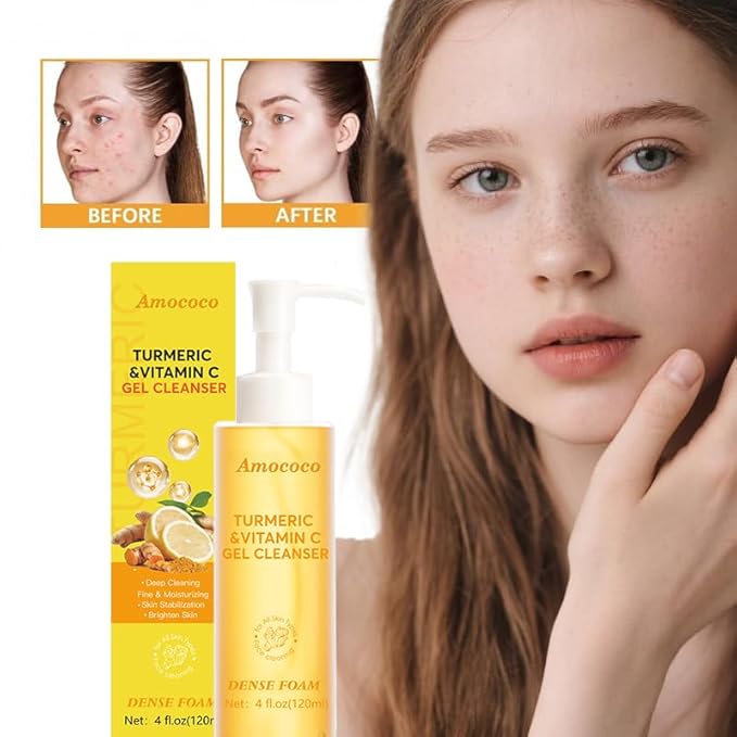 Turmeric & Vitamin C Gel Cleanser - 4 fl oz | Deep Cleansing, Hydrating & Radiance - Boosting for Most Skin Types
