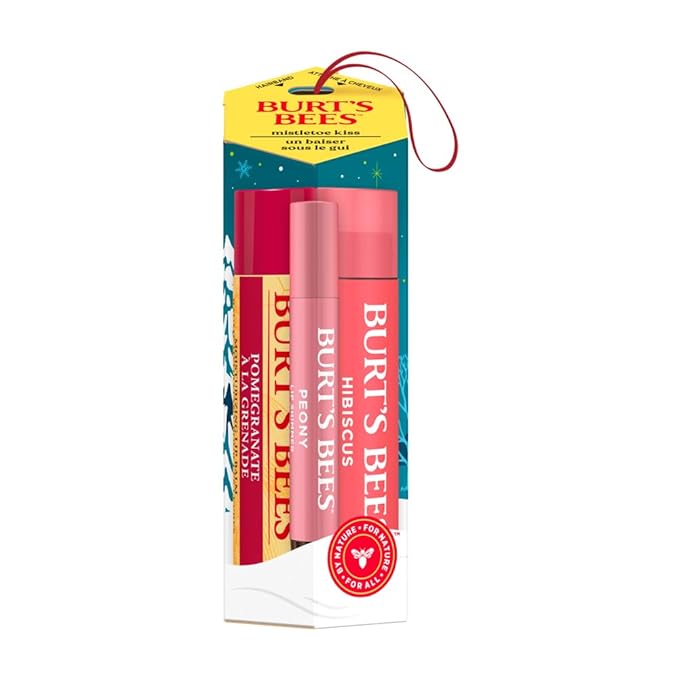 Burt's Bees Mistletoe Kiss Lip Care Gift Set, Mistletoe Kiss Set, Pomegranate, Peony & Hibiscus