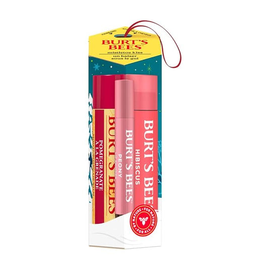Burt's Bees Mistletoe Kiss Lip Care Gift Set, Mistletoe Kiss Set, Pomegranate, Peony & Hibiscus