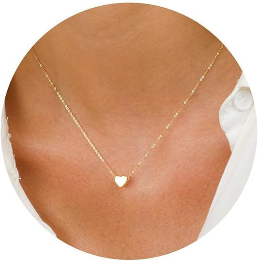 Dainty Gold Heart Necklace for Women - 14K Gold/Silver Plated Cute Heart Handmade Disc Circle Bee Choker Adjustable Necklace for Women Trendy Jewelry