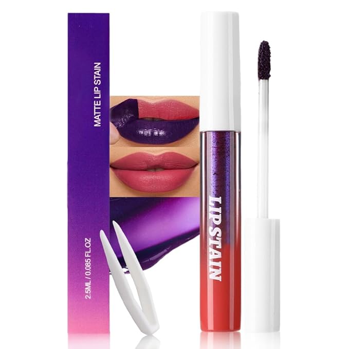 Matte Liquid Lip Stain Peel Off Lip liner Tattoo with Tweezer, Red Liquid Lipstick Lipstain Long Lasting Waterproof for Women, Highly Pigmented Not Faded Smudge-proof Easy to Apply, 03