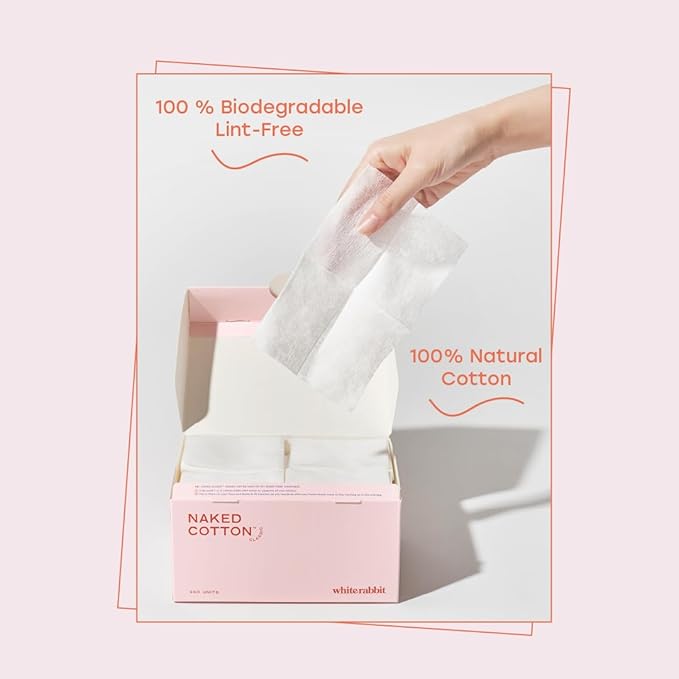 White Rabbit - Naked Cotton Classic - Premium Facial Cotton Pads - for Makeup Remover, Toner, Mask - 100% Cotton, Unbleached, Lint-Free - Extra Soft & Durable - Natural & Cruelty-Free - 100 Count